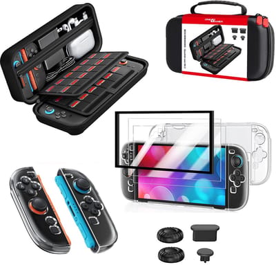 OneGamer - Geschikt voor Nintendo Switch 2 Case - Accessoires 7 in 1 - Beschermhoes – Opbergtas - Screenprotector – Zwart