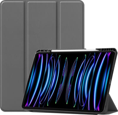 Hoes - Geschikt voor Apple iPad Pro (2022) - 11 inch - 4e generatie - Dun & Stevig - Trifold Bookcase - Hard Cover Case - Met Uitsparing Geschikt voor Apple Pencil - Hardcover Book - Tablet Hoesje - Grijs