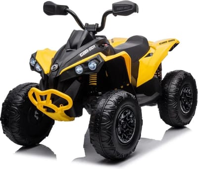 Can-Am Renegade Elektrische Kinderquad 3 tot 7 jaar – Officieel Gelicentieerd 4x4 Accuvoertuig met Vierwielaandrijving & Schokdempers – Li-ion Quad met Bluetooth, Veiligheidsgordel & EVA Banden – Geel