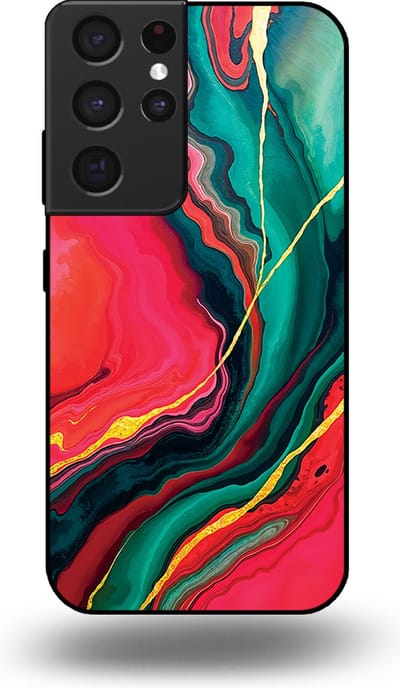 Smartphonica Telefoonhoesje Geschikt voor Samsung Galaxy S21 Ultra met Rood Groen Marmer Opdruk - TPU Backcover Case Red Green Marble Design geschikt voor Samsung Galaxy S21 Ultra