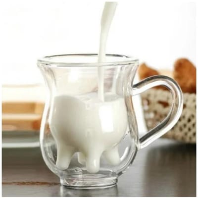 Creatieve Koe Dubbellaags Glazen Melkkannetje 250ml Mooie Melkkan Sap Thee Koffie Kopje Heldere Glazen Mok Melkopschuimer Kan 1PCS beige