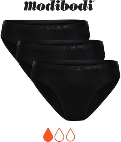 Modibodi Menstruatie Ondergoed Licht Absorberend Lekvrij Dames Klassieke Bikinislip 3 Pack Zwart 38