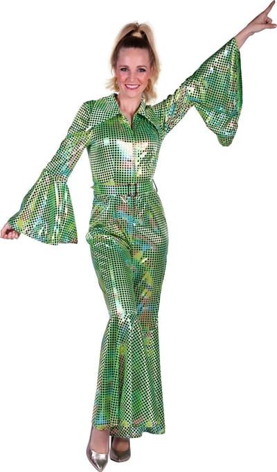 Catsuit Disco - Dames - Disco 80/90 - Hippie - Carnaval - Verkleedkleding - Groen - Maat L
