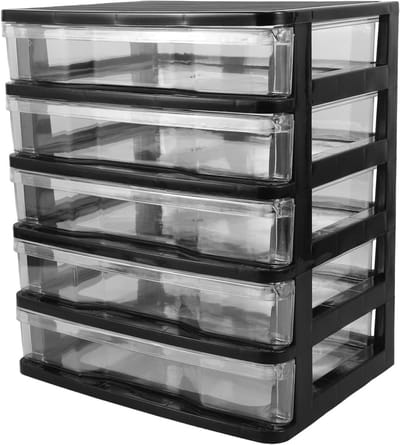 Make-uptafel Organizer - Opbergdoos Lades - Bureau Ordenen - 5 Lagen Compact - 27 x 23.5 cm - Zwart