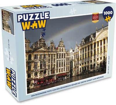 Puzzel Een bijzondere foto van een regenboog boven de Grote Markt van Brussel - Legpuzzel - Puzzel 1000 stukjes volwassenen