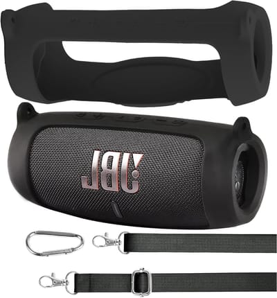 Draagbare Ultralichte Silicone Beschermcase voor JBL Charge 5 - Met Carabiner en Schouderband voor Bluetooth en WiFi Speakers