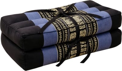 Meditatiekussen opvouwbaar grijs-zwart – yoga zitkussen in Thaise stijl – handgemaakt – katoen & kapok – draagbaar meditatiematje