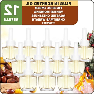 Vulflacon voor luchtverfrisser, 12 x 18 ml, geur van open haard, winterochtend, geroosterde kastanjes, kerstkrans, huisparfum
