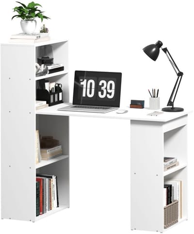 1 stuk - Bureau - Bureau - Computer tafel - 2 lagen planken - 5 lagen planken - 120 cm x 55 cm x 120 cm - Wit