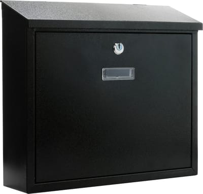 PrimeMatik - Metalen brievenbus voor brieven en post van zwarte kleur 350x90x320mm