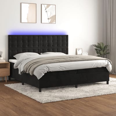vidaXL - Boxspring - met - matras - en - LED - fluweel - zwart - 200x200 - cm
