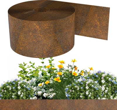 Froadp 10 meter gazonrand 14 cm hoog bloembedrand roest-effect flexibele bloembedrand verroest metaal gazonrand metaal geschikt voor bloembedden en paden eenvoudige installatie - recht model