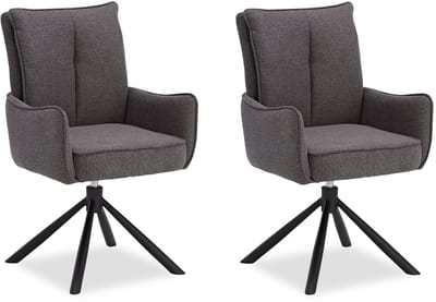 Homestyle4u Eetkamerstoelen van Linnen - 2 Stoelen - met armleuningen - draaibaar - Antraciet