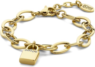 CO88 8CB-90784 Stalen Schakelarmband - Dames - 19,5 cm - Hanger - Hangslotje - Goudkleurig