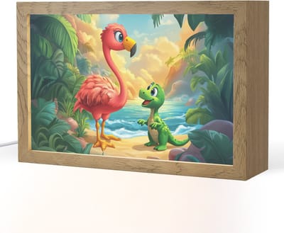 Nachtlampje 30x20 cm - Kinder lampje - Flamingo - Dinosaurus - Strand - Kleurrijk - Tafellamp kinderkamer - Slaapkamer lamp - Bedlamp kinderen - Kinderlampje stopcontact - Wandlamp babykamer - Nachtlampjes