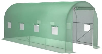 Polytunnelkas - Kas met Roldeuren en 8 Ramen - Tunnelkas - Foliekas - Broeikas - Kweekkas - Kastunnel - Tomatenkas - Groentekas - Plantenhuis - voor Groenten, Bloemen, Planten - 500x200x205 cm - Groen