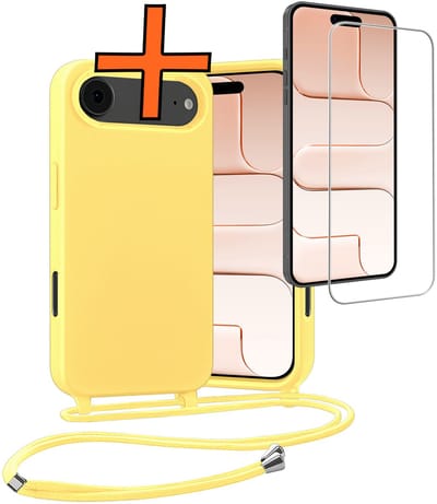 Hoesje Geschikt voor iPhone Air Hoes Met Telefoonketting Met Screenprotector - Backcover Geschikt voor iPhone Air Case Met Koord - Geel