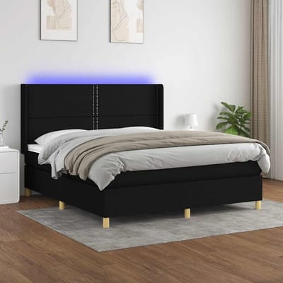 vidaXL - Boxspring - met - matras - en - LED - stof - zwart - 160x200 - cm