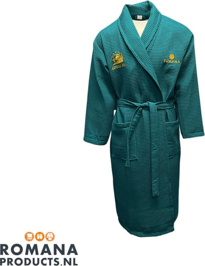 Aufguss WM Wafel - Badjas Ongevoerd - Petrol - Maat L/XL - Badjas Unisex - Kamerjas - Ochtendjas - Voor Volwassenen - Man - Vrouw - Wellness