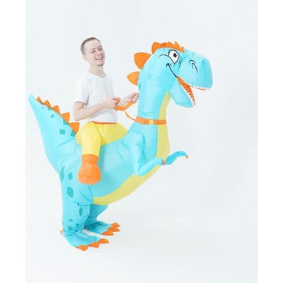 Halloween Dinosaurus Raptors Opblaasbaar Poppenkostuum, Party Podium Performance Kleding Halflang Wielrenpak 150-190cm hemelsblauwe kleur