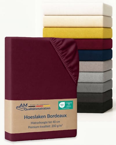 AM Qualitätsmatratzen Premium hoeslaken 80 x 200 cm boxspringbed (200gsm) in Bordeaux - Made in Germany - OEKO TEX gecertificeerd topper hoeslaken - Jersey hoeslaken - Fitted Sheets