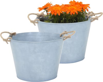 Mega Collections plantenpot/bloempot Old Rope - 2x - zink - zilver - D40 X H29 cm