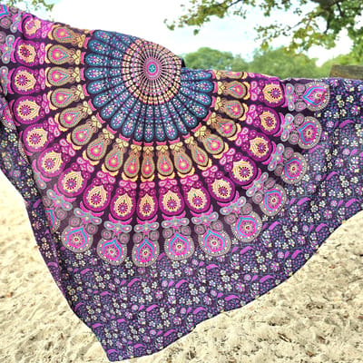 Lindian style - XL strandlaken - Tweepersoons strandkleed - mandala stranddoek - XXL strandkleed - Paars/roze/geel/ - Yoga kleed - wandkleed - dunne sprei katoen