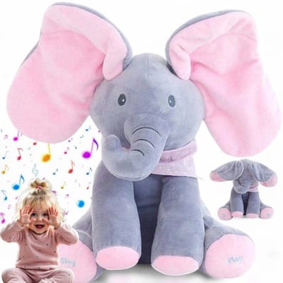 Klikkopers® - Interactieve Knuffel - Zingende Knuffel - Kiekeboe Olifant - Zingende Olifant - Kiekeboe Knuffel - Peekaboo Elephant - Roze