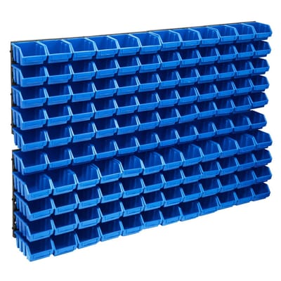 vidaXL - 128-delige - Opslagbakkenset - met - wandpanelen - blauw - en - zwart