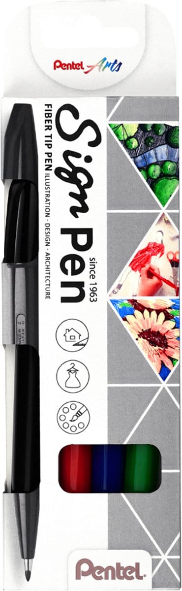 Pentel Sign Pen S520, blister van 4 stuks in geassorteerde kleuren
