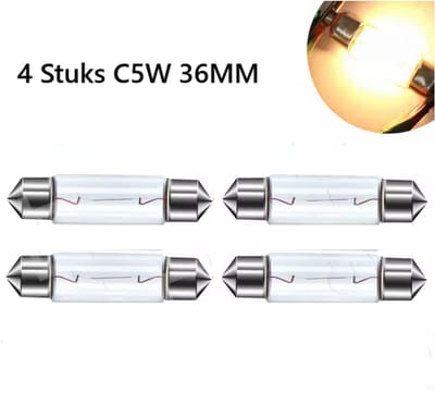 TLVX 4 stuks 36mm C5W Origineel Halogeen Buislampen - Kenteken verlichting - Interieur Lampen - Interieurverlichting - Auto Lampen - 3000K Warm Wit Licht - Geel - 12V - Festoon Buis Lampje – Instapverlichting - Dakhemel Gloeilamp (4 stuks)