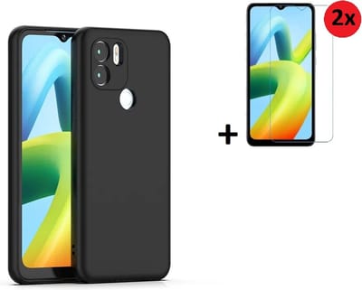 MoDo hoesje geschikt voor Xiaomi Redmi A1+/ Redmi A2+/ Poco C50 - Siliconen/TPU/Kunststof Back Cover - Zwart met 2x screenprotector