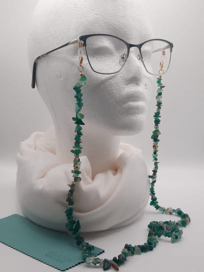 brillenketting van GROENE AGAAT / armband / ketting / reserve rubberen lussen + 2 hoogwaardige microvezel doekjes / brillenkoord dames / brilkoordje kraaltjes / briltouwtje / voor zonnerbril / natural gemstone handmade / cordon de lunettes