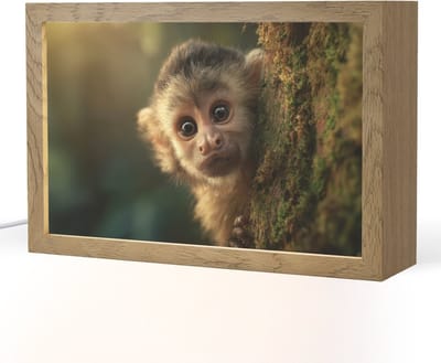 Nachtlampje 30x20 cm - Kinder lampje - Aap - Boomstronk - Bruin - Tafellamp kinderkamer - Slaapkamer lamp - Bedlamp kinderen - Kinderlampje stopcontact - Wandlamp babykamer - Nachtlampjes