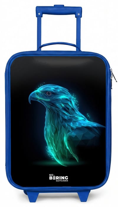 NoBoringSuitcases.com® - Kinderkoffer blauw - Kindertrolley jongen - Digitale adelaar in profiel - Koffer kind lichtgewicht - Reiskoffer trolley voor kinderen - Koffertje met lichtgevende wieltjes - Rolkoffer