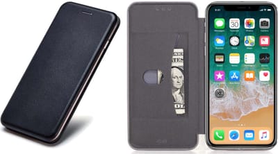 Hoesje Kunstlederen Book Case geschikt voor Apple iPhone Xs / X - Zwart Siliconen iCall Wallet