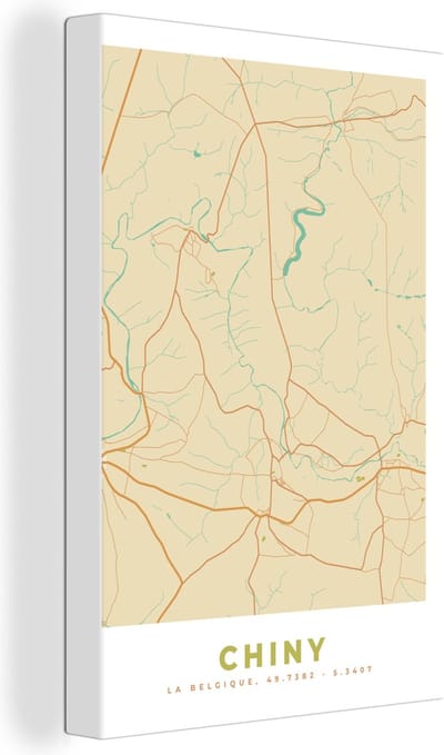 Canvas Schilderij Stadskaart - Vintage - Chiny - Plattegrond - Kaart - 20x30 cm - Wanddecoratie