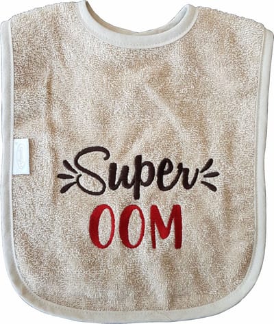 Crème slab met "Super Oom" - kraamcadeautje, cadeautje, babyshower, verjaardag, nieuwtje, slabbetje, slabbertje, slabje