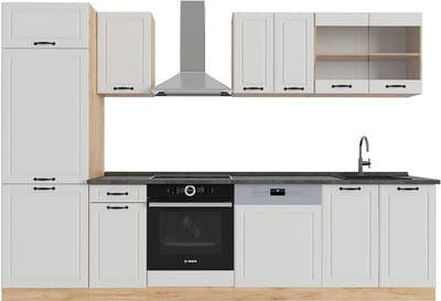 Vicco R-Line Complete keukeneenheid – 300 cm, WB Antraciet Wit landhuis/gouden eik