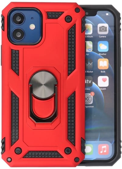 Backcover Hoesje - Telefoonhoesje met Ring Houder - Hoesje Geschikt voor iPhone 12 Mini - Rood