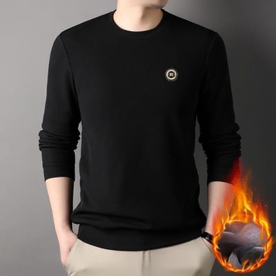 Winter Heren Geïntegreerde Fleece Plus Fleece Dikke Hoodie Koreaanse Versie Slim-fit Onderkant Trui Gebreid T-shirt Herenkleding 190 black