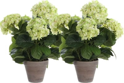 Mica Decorations Kunstplant Hortensia - 2x - lichtgroen - 45 cm - in pot - Kunstplanten/nepplanten