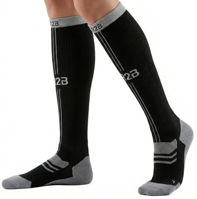 R2B Sport Compressiekousen Dames/Heren - Compressie Sokken Hardlopen - Sportsokken - Hardloopsokken - Compressie Kousen Vliegtuig - Maat S (Schoenmaat 34-36) - Zwart/Grijs