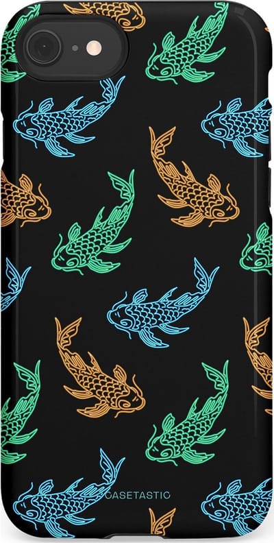 Casetastic hoesje geschikt voor Apple iPhone SE / Apple iPhone 7 / Apple iPhone 8 - Dubbellaagse bescherming - Neon Koi - Fashion Case - Zwart Petrol Donkergroen Bruin