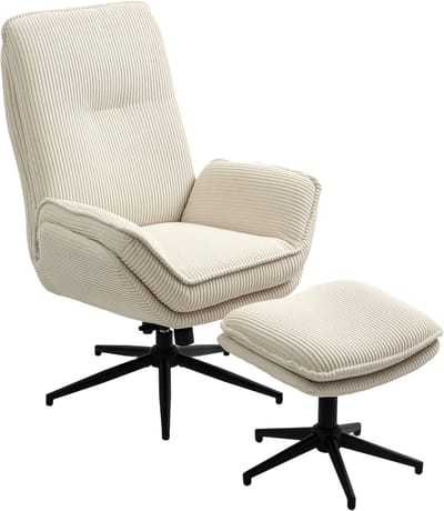 HOMCOM Relaxfauteuil met Ottoman Polyester 83L x 72B x 107H cm Beige