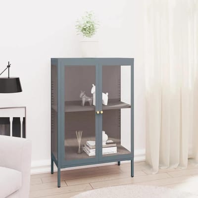vidaXL - Dressoir - 75x35x105 - cm - staal - en - glas - antracietkleurig