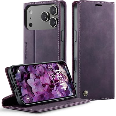 Premium PU Leren Flip Case voor iPhone 17 Pro, RFID Bescherming, Vouwbare Stand, Kaartvak en Staand Functie, Paars