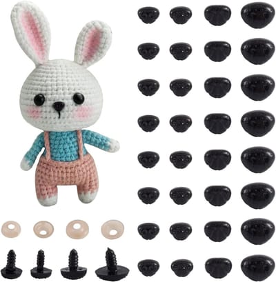 100 Sets Zwarte Plastic Veiligheidsogen met Wasjes voor DIY Poppen, Knuffeldieren en Creatieve Projecten