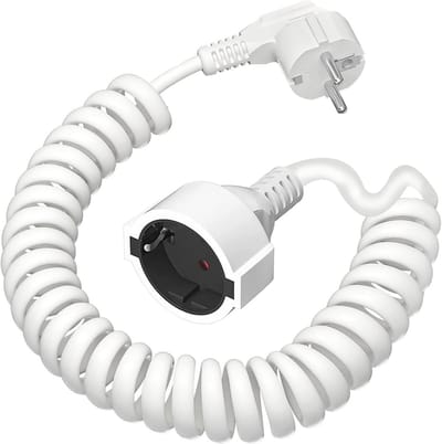 Spiraalverlengstuk 0,8 m tot 2 m - Geaarde Stekker en Koppeling - PVC Verlengkabel IP20