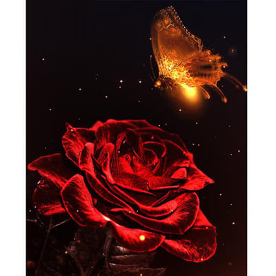 Peinture Diamant Fleur et Papillon Broderie Diamant Rond Strass Décor Artisanat d'Art Maison 20X30CM brown